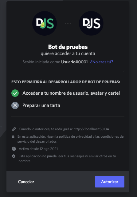 Página de autorización